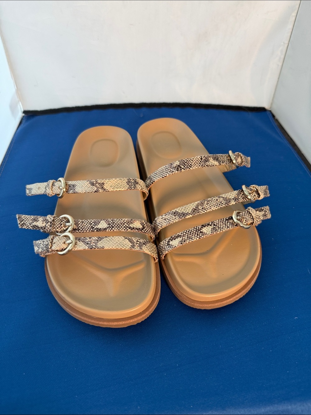 J.Crew Women's Tan Snake-Print Triple-Strap Slide Sandals